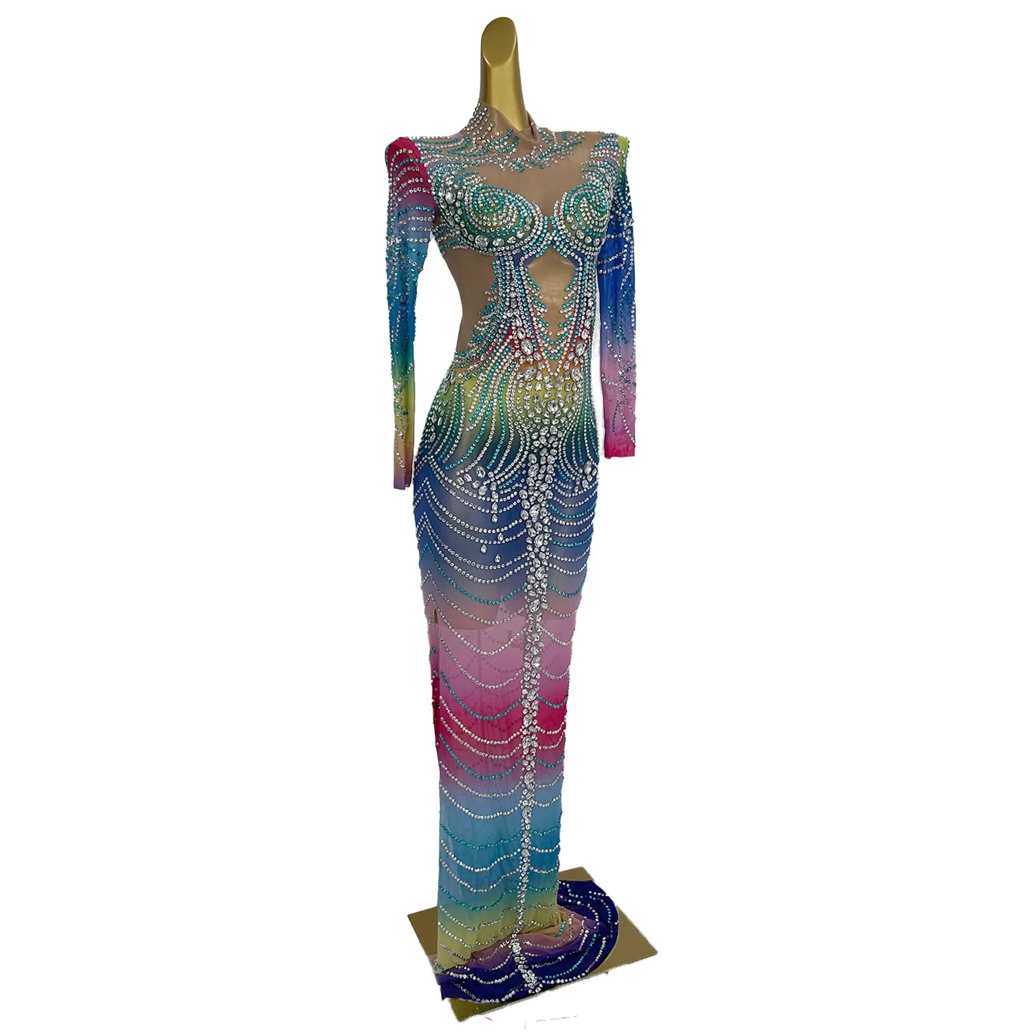 Designer Rainbow Glitter Graduation Banquet Sheath Dress Long Prom Gown  Plus Size Evening Maxi Dress Women Party Club Dress