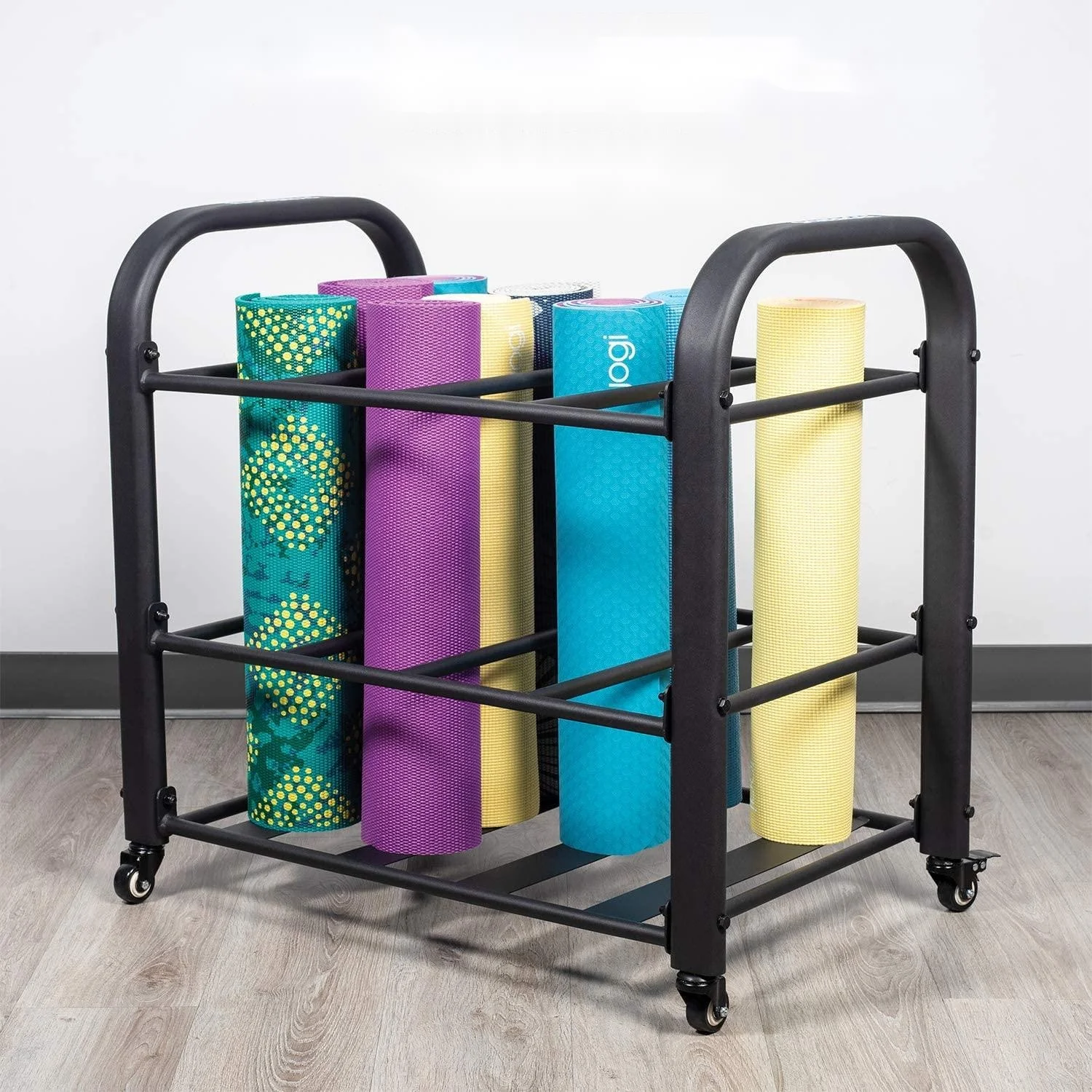 Yoga Mat Floor Stand Storage Shelf With Wheels Foam Rollers Holder