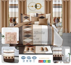 Factory Wholesale Custom Printed 100% Polyester Modern New 24 Pcs Bedding Sets With Matching Curtains Quilt Set and Bathroom Set