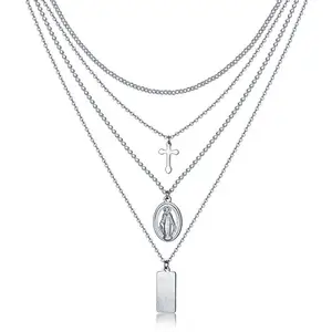 Retro Hyperbole Personality 316L Stainless Steel Cross of the Jesus Multi-layer Pendant Necklace Clavicle Chain Spot Wholesale