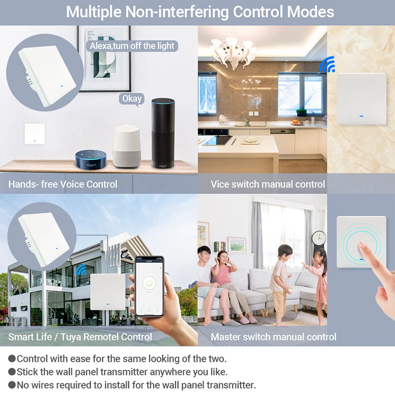 Wi-Fi умный настенный выключатель RF433 кнопочный с нейтральной 1/2/3 Gang UK/EU Smart Life APP Беспроводной Выключатель света дистанционным голосовым