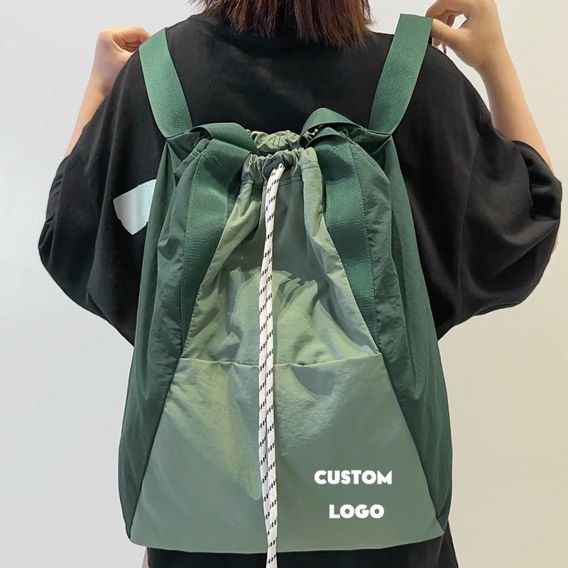 Junior High School Female Students' Casual Shoulder Bag Large Capacity Light Drawstring Backpack Mainly Made of Mesh for Girls