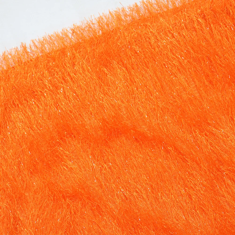 2024 Women Sexy Fur Orange Three Piece Skirts Set Fashion Backless Long