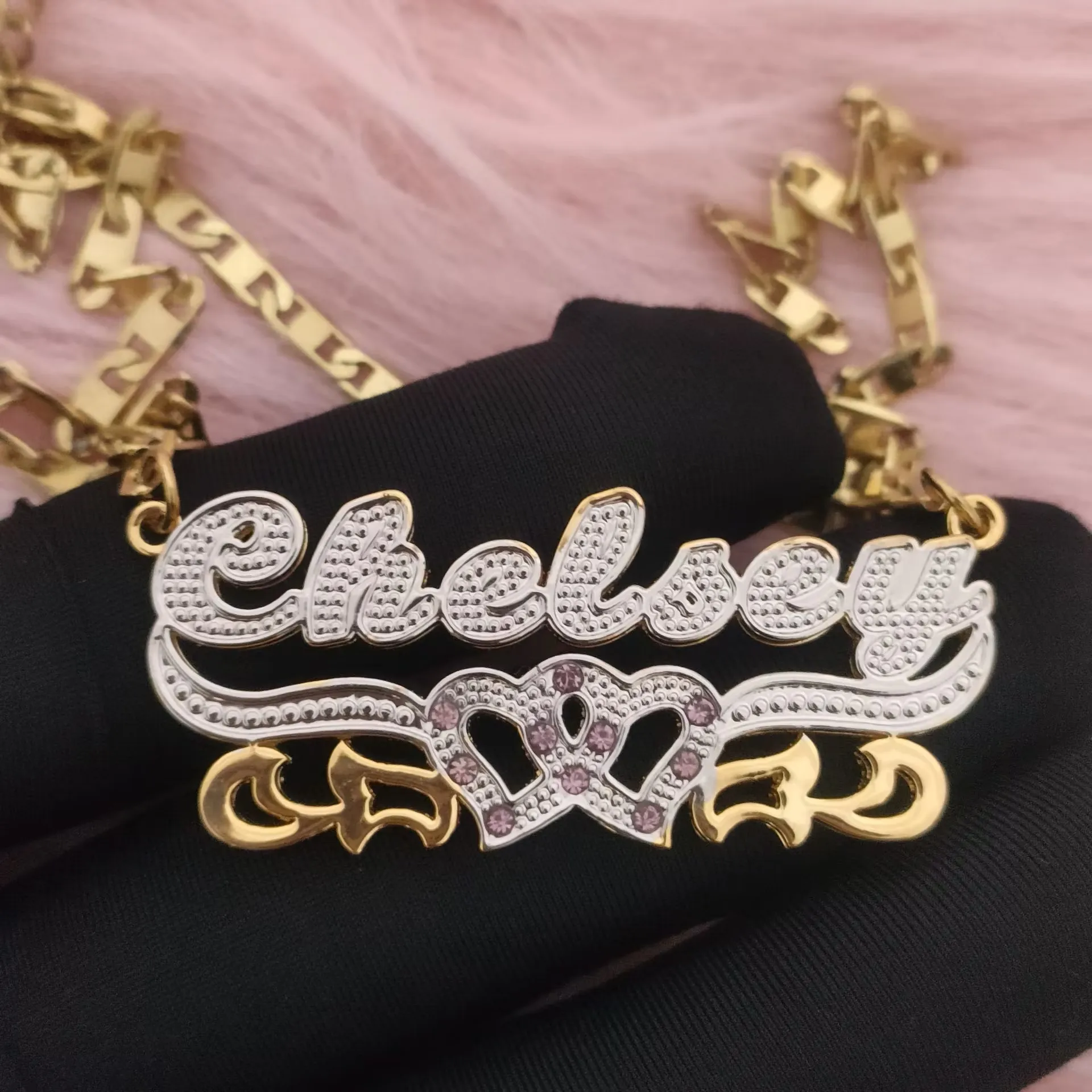 Custom Letter Double Plated Necklace Company logo Name Necklace