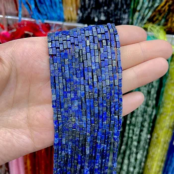 Rectangular Cuboid Tube Beads 2x4mm Natural Lapis Lazuli Gemstone Loose Beads Jewelry Making