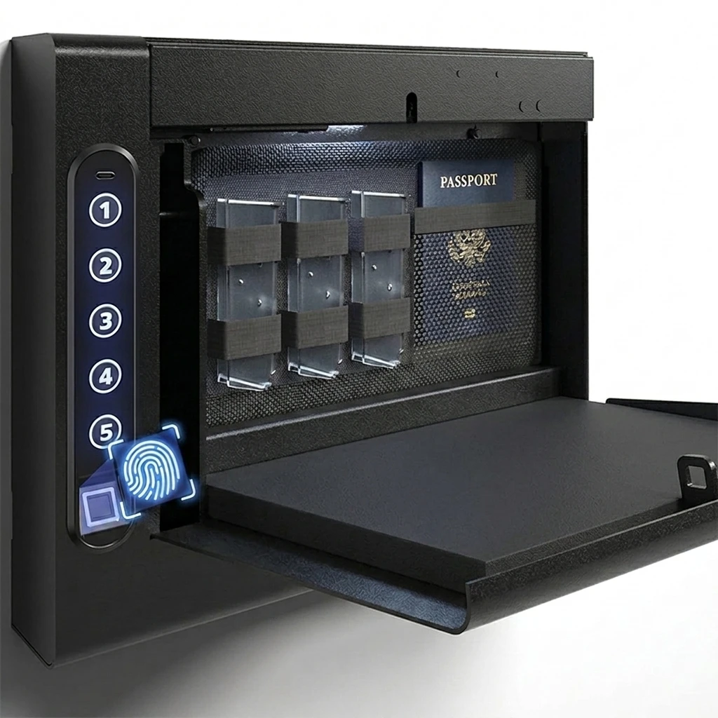 Ilock F8 Steel Wall-Mounted Biometric Gun Safe Fingerprint Electronic Digital Lock Quick-Access Handgun Storage for Home Use