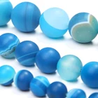 Blue Beads Blue Blue Striped Agate Matte Round Beads For Jewelry Making