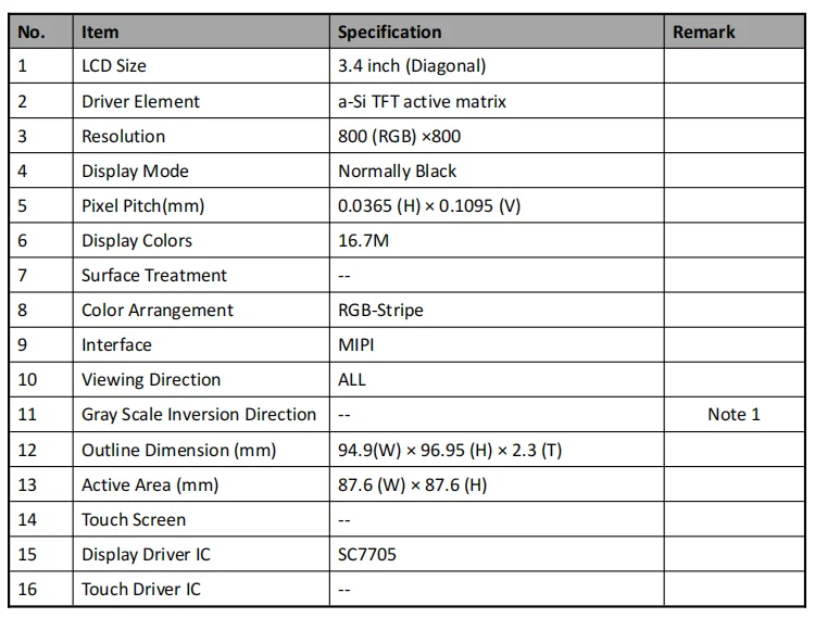 3.4 inch tft lcd 800*800 display MIPI interface lcd screen display ...