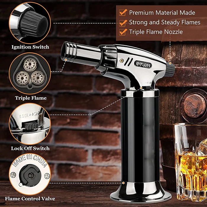 Bartending Cocktail Smoker Kit Set With Torch and 6 Kind of Wood Chips Wooden Box for Whiskey Cocktail Smoker