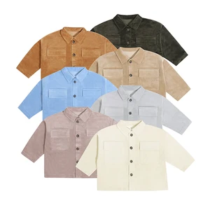 New Designer Trendy Custom Fashion Kids Clothes Solid Color Spring Long Sleeves Button Children Clothes Tops