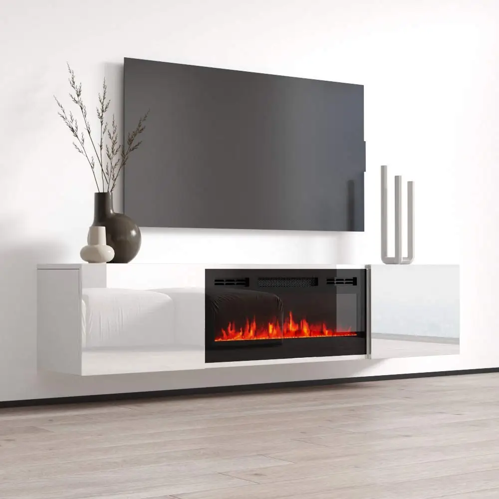 Floating Fireplace Tv Stand Modern High Gloss 72" Entertainment Center Wall Mounted Electric