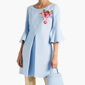 Wisrise Fashion Custom Wholesale Women's Embellished Bell Sleeve Pleated Midi Dress for Formal Gatherings
