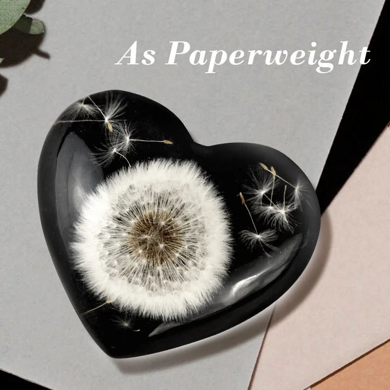 Real Dandelion clear Resin Heart Shape Office Home Interior Bedside Desk Tea Table Bookshelf Decorative Items Desktop Decoration