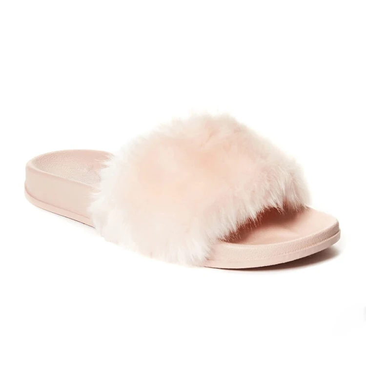 vans faux fur slides