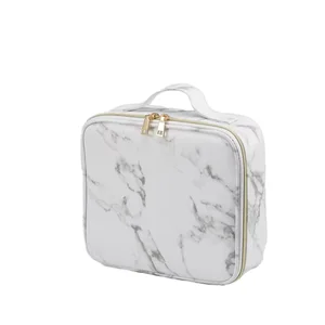 Creative Marble Pattern PU Handbag Large-Capacity Portable Travel Cosmetic Organizer Zipper Waterproof Makeup Bag Fashion Style
