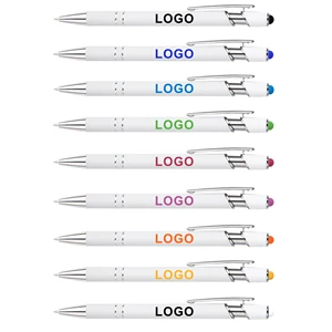 White Promotional Gift Aluminum Ball Point Stylus Metal Pen With Soft Rubber Touch Screens Custom Logo Branded for Mobile Phone