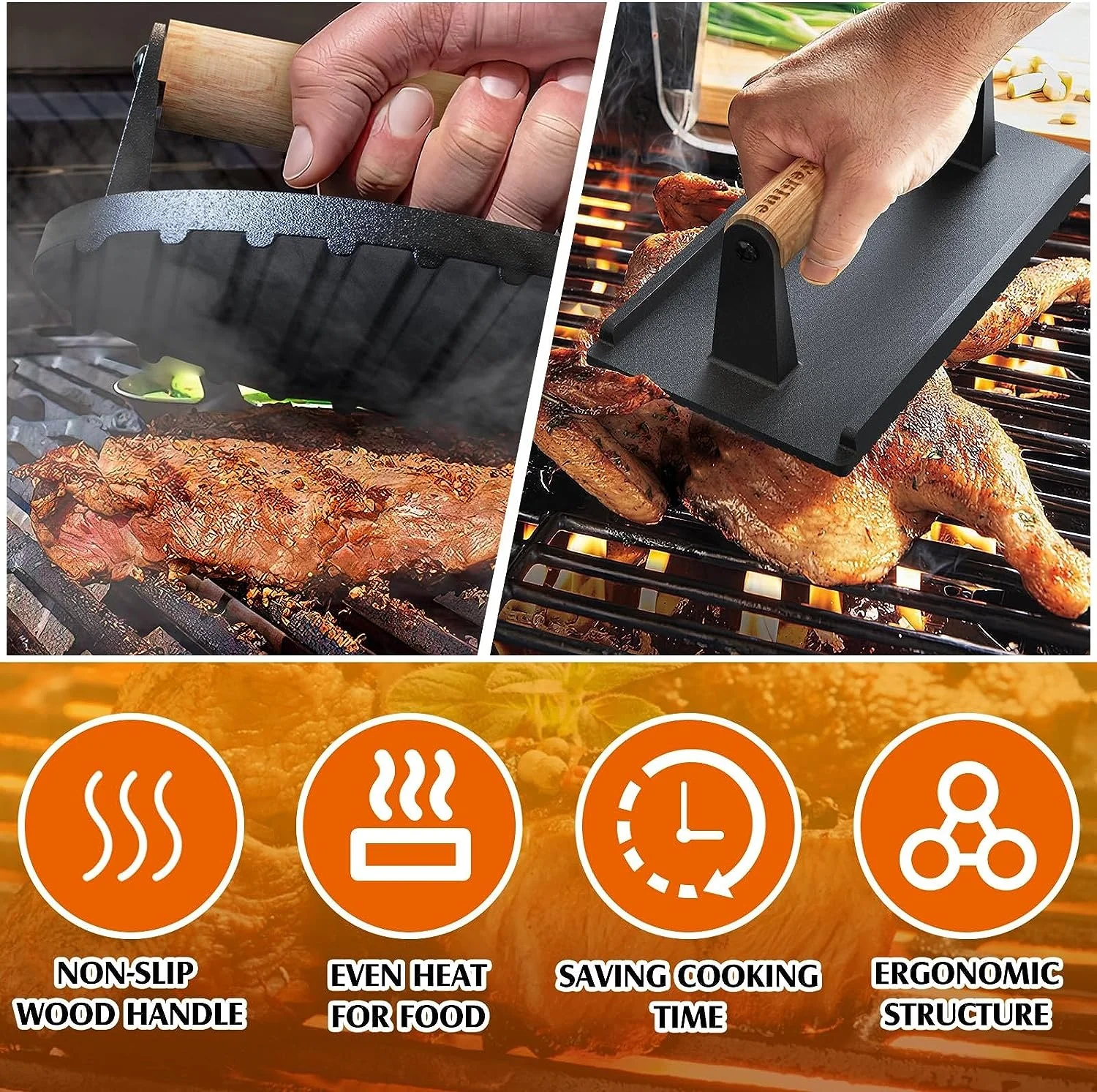 Smashed Burger Kit,Cast Iron Heavy Duty Burger Smasher Round