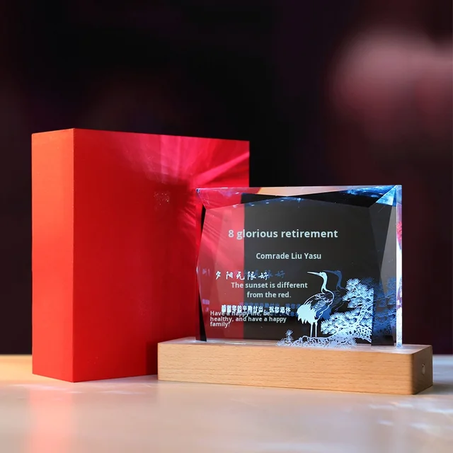 Corporate Business Gifts Eco-friendly Customized Logo Block Cube Small Night Light Luminous 3D Crystal Internal Engraving