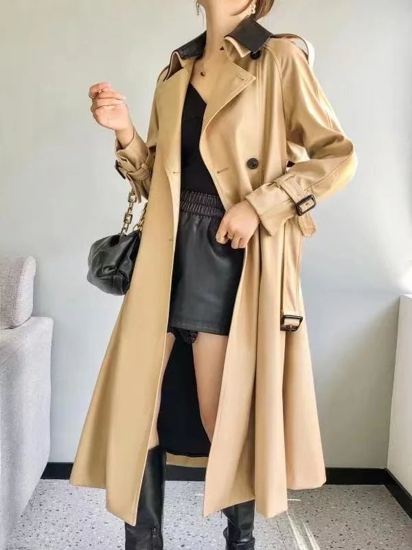 France Luxury Customized Ladies Spring Autumn Windbreaker Long Trench Jackets Coat Women