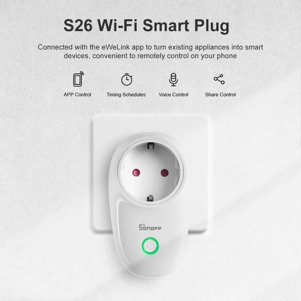 SONOFF S26R2 WiFi Smart Plug Remote Control Socket Outlet Work With Alexa  Google