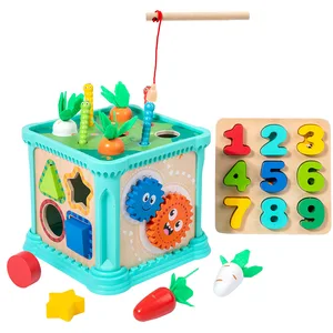 Wooden Hexahedral Activity Cube for Kids Multi Functional Early Learning Toy with Shape Pairing and Educational Play Features