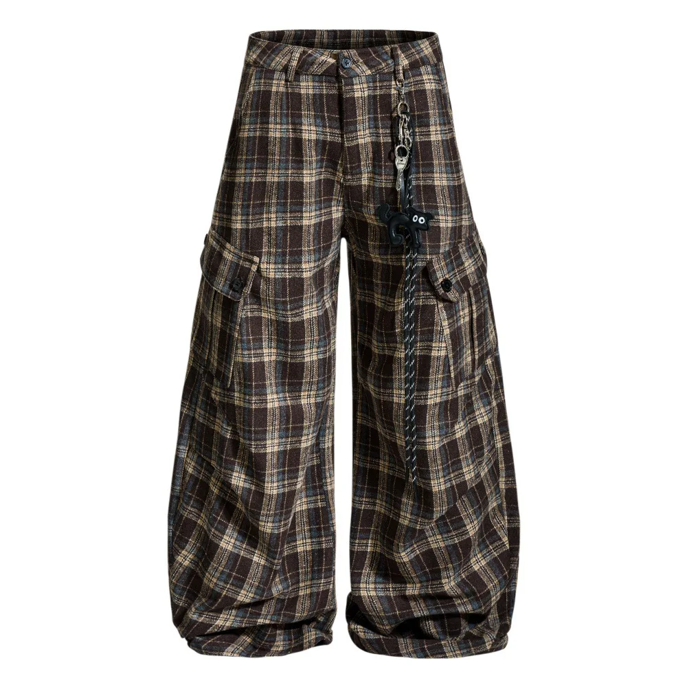 Salti Multi-pocket Workwear Plaid Shorts for Men High Street Fashion Brand Destroyed Raw Edge Wide-leg Pants gallery 5