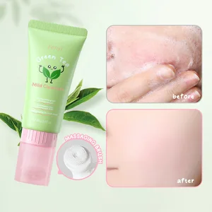 Organic Face Wash with Brush Acne Whitening Hydrating Foaming Green Tea Facial Mousse Cleanser for Oily Dry Skin