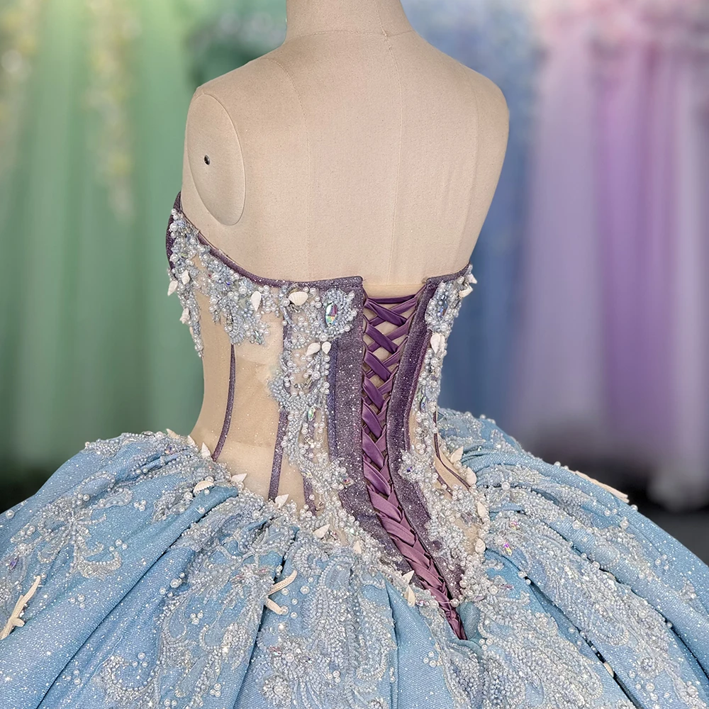 Jancember 6836 Sparkling Boho Blue Illusion Sweetheart Ball Gown Evening Dress Oem