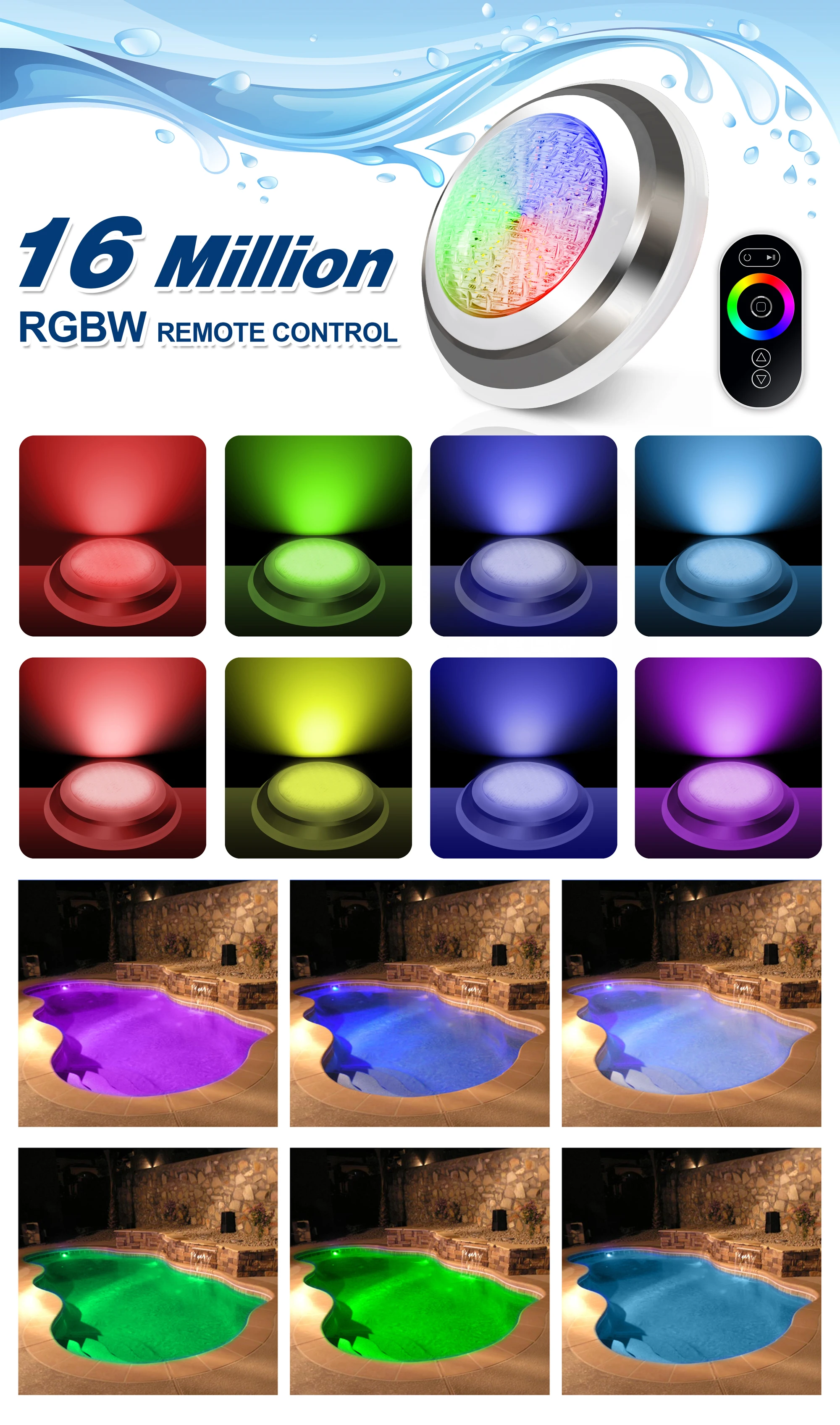 Smart Nicheless Led Pool Light 40w Swimming Pool Stainless Steel Waterproof Ip68 Led Lights Salt