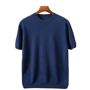 Custom Men's Crew Neck Summer T-Shirt with Short Sleeve Solid Pattern Woolen Sweater Casual Simple Cashmere Blank Design