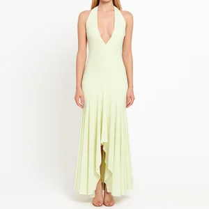 New Custom Fashion Halter Sleeveless Summer Women's Office Lady Sexy Daily Square Collar Backless Maxi Dress