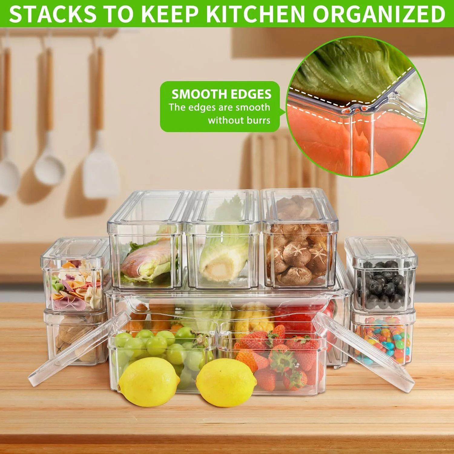 Choice Fun Kitchen Essentials Refrigerator clear Plastic Vegetable Food Storage Container Box