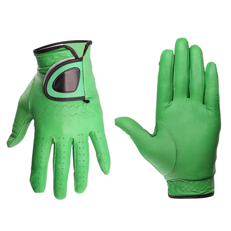 Высококачественные перчатки для гольфа зеленые кожаные Нескользящие износостойкие дышащие с индивидуальным