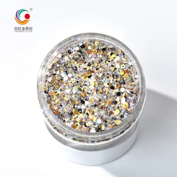 GH9706DD Factory Price Direct Supply PET 3D Nail Stickers Glitter Neon Color Mixed Hexagonal Nail Powder Glitter For Decoration