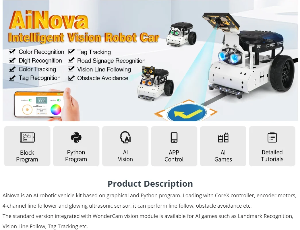 Hiwonder AiNova Intelligent Vision Robot Car Graphical Python/ Scratch