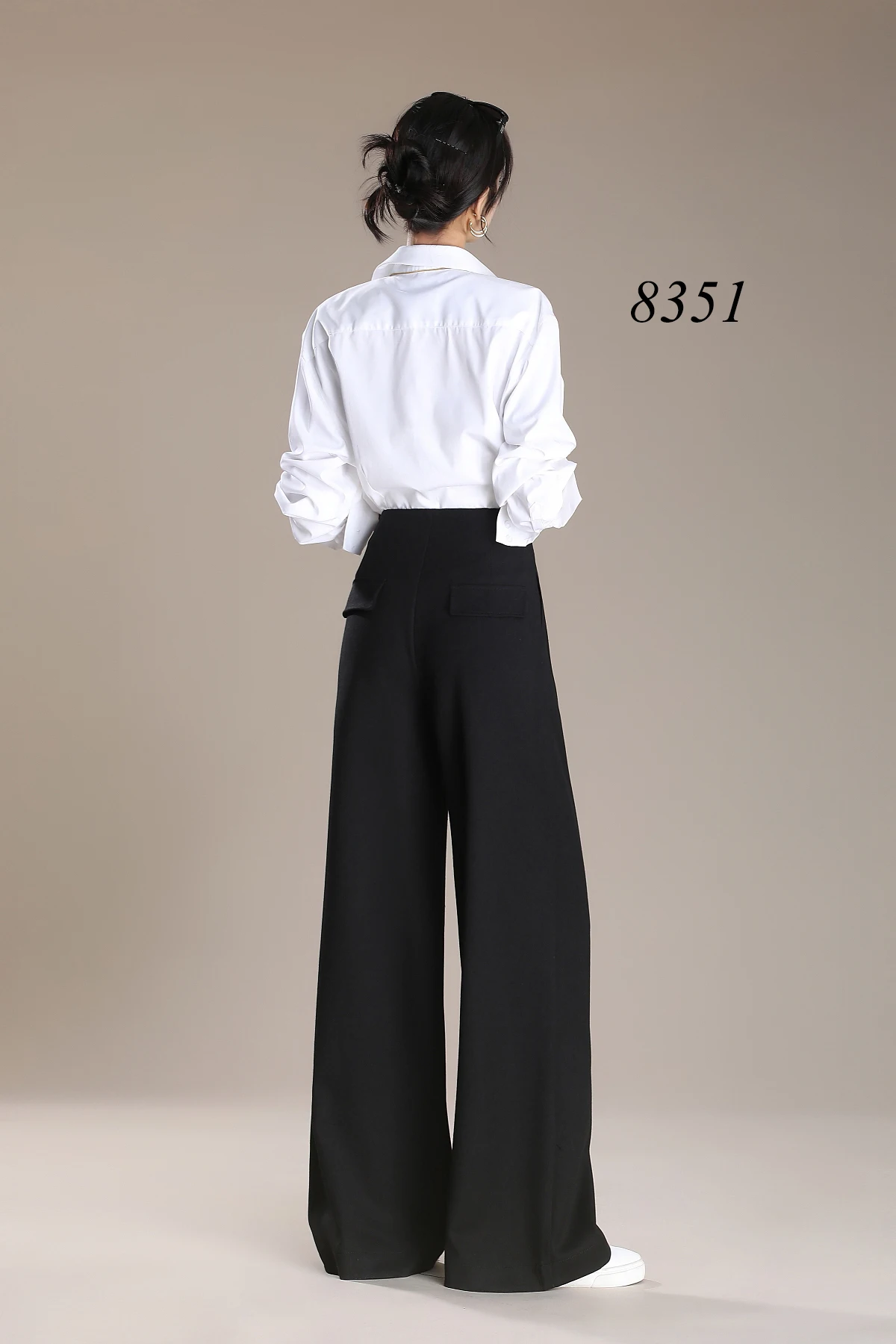 Women's High Mid Waist Office Pants Autumn Winter Wide Leg Straight Long Trousers for Ladies