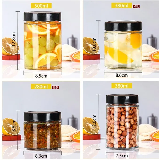 Square Honey Storage Bottles 200ml 280ml 380ml Jam Food Glass Jars For Sauce Honey Glass Jars 7532