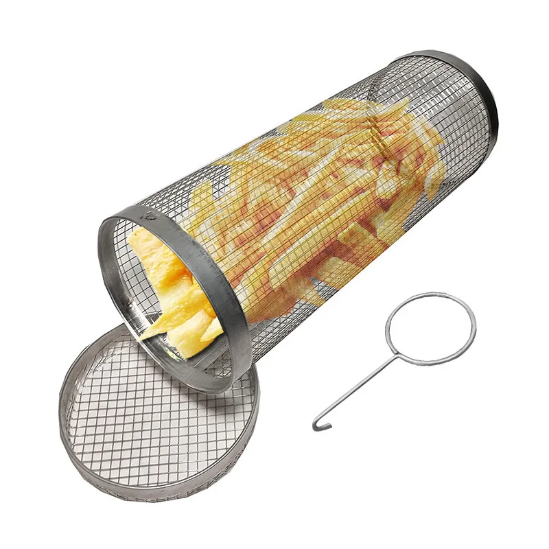 Cestino per barbecue staccabile con rete per barbecue antiaderente pieghevole quadrata in acciaio inossidabile per verdure con ali di pesce con manico  15