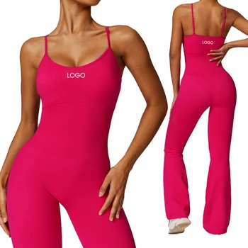 AQ7528ZC Women yoga wear casual flared pants quick-drying fitness sportswear women seamless jumpsuits