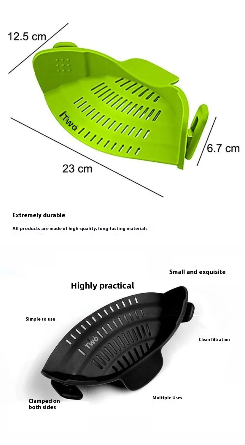 Creative New Style Kitchen Tools Waterproof Silicone Pot Edge Drainer Vegetable Noodle Water Filter Pouring Colander Strainer factory