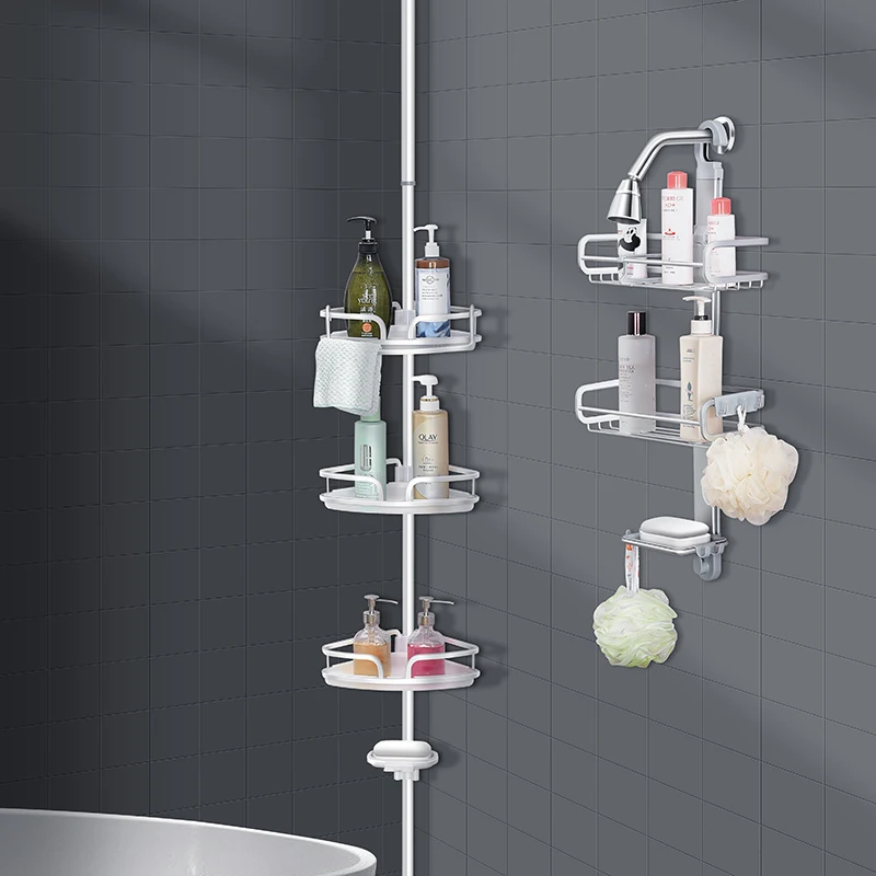WIREKING Corner Shower Caddies Aluminum Tension Pole Bathroom Organizer ...