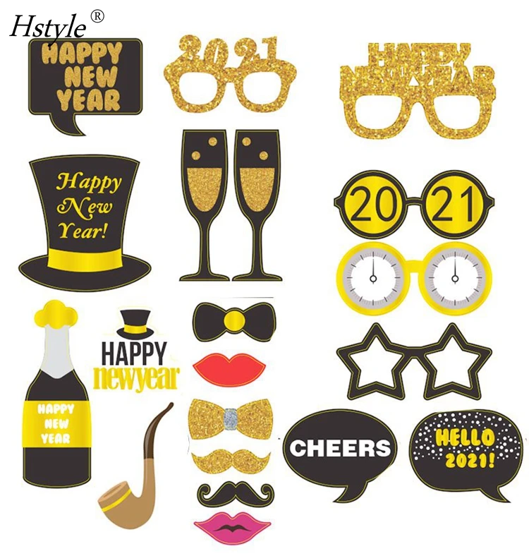 22PCS Photo Booth puntelli decorazioni del partito con bastone per il 2022 Capodanno decorazioni 2022 per selfie 