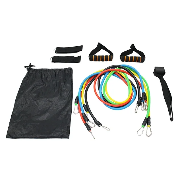 Оптовая продажа эластичных спортивных эластичных лент из термопластичного эластичного латекса для фитнеса 11 шт. набор эластичных лент и трубок, ленты для тренировок с ручкой