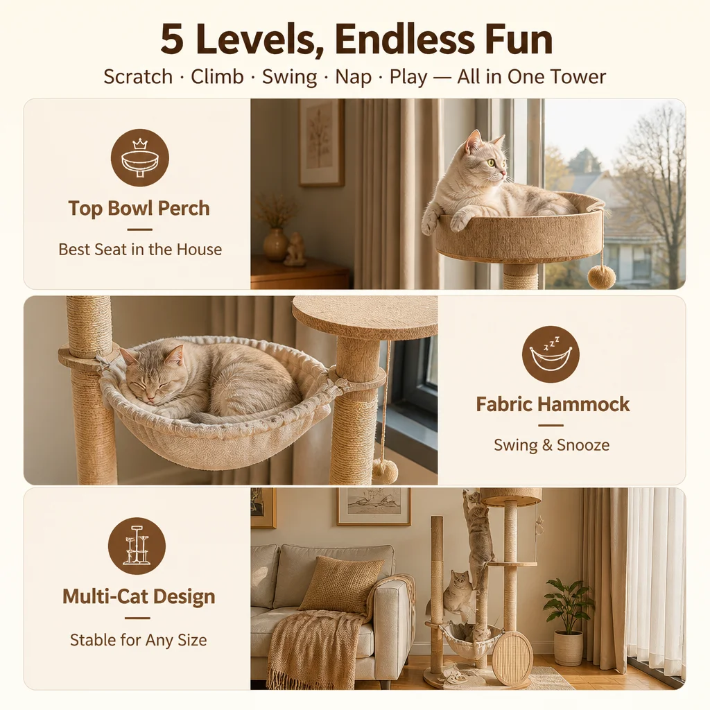Large Wooden Cat Tree Sisal Scratching — Product details 8