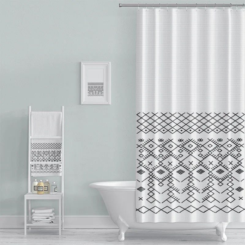 Summer Anne's Boho Digital Printed Waffle Grid Shower Curtain Bohemian Style Bathroom Waterproof Shower Curtains