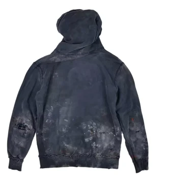 Wholesale Private Label Custom Logo Vintage Acid Wash Drop Shoulder Zipper Hoodie for Men