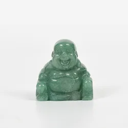 緑のアベンチュリン笑い仏像手彫り翡翠石宗教風水彫刻座っている幸せな