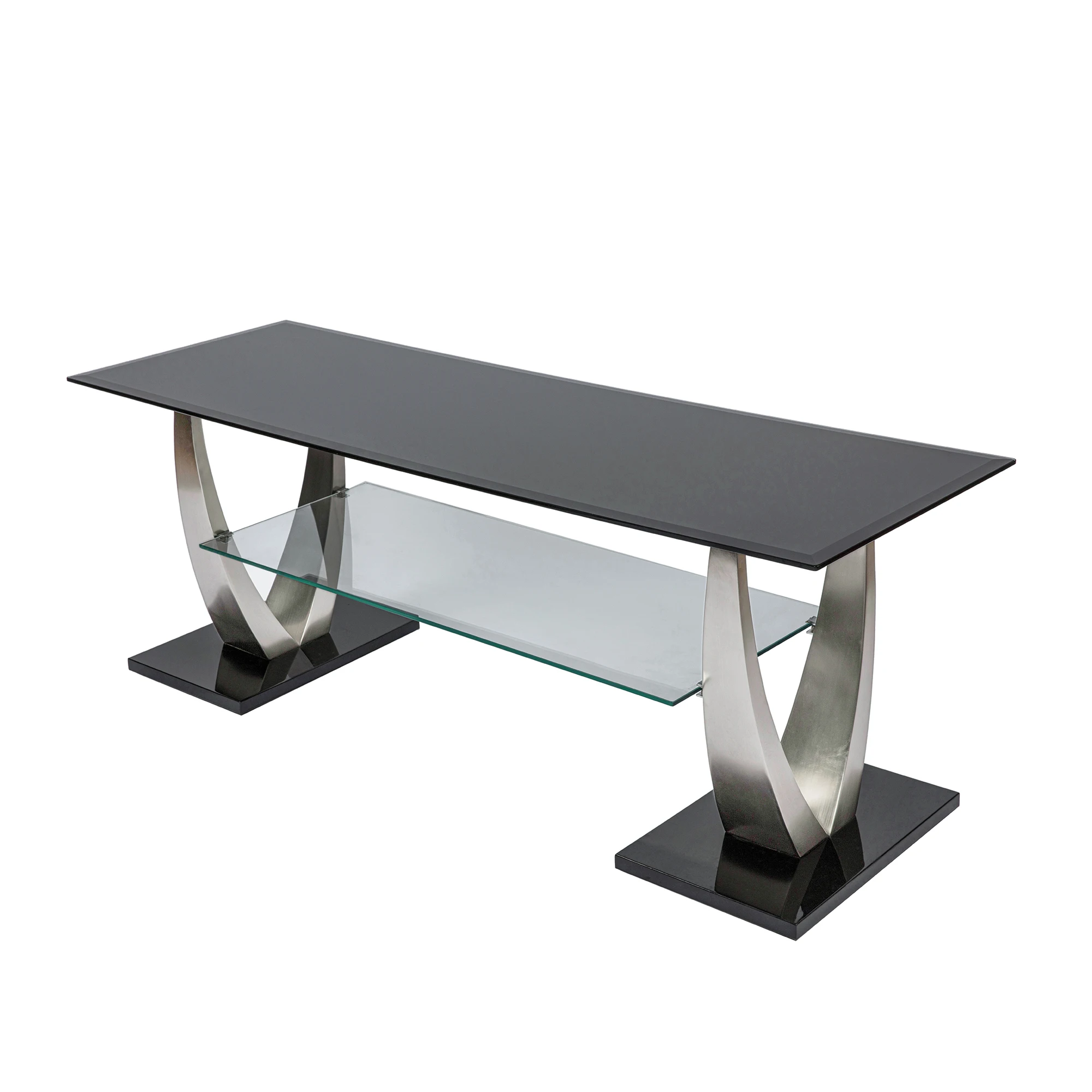 Modern Classic Simple Design Home Living Room Stylish Furniture Black Glass Top Steel Frame Tv Table Stands