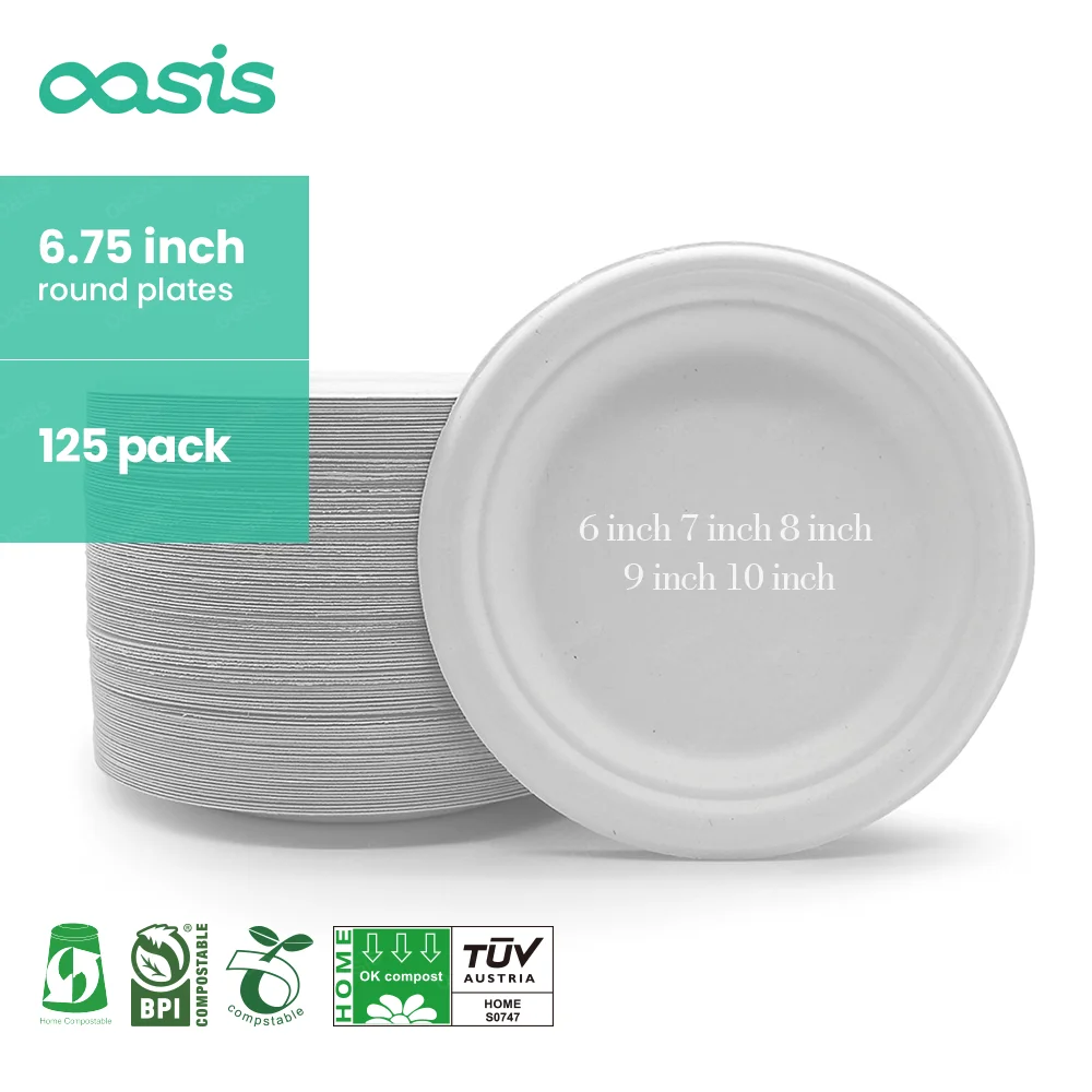 Oasis Eco-Friendly Disposable Dinner Plate One-Time Use Bagasse Food Container Waterproof for Camping