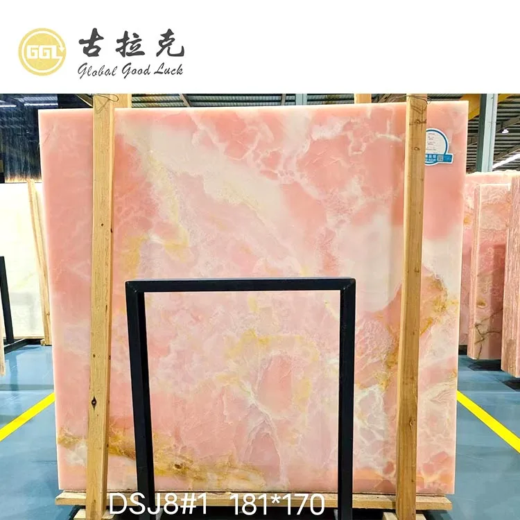 Pink Onyx Natural Marble Custom Size Slab for Panel Backsplash Countertop